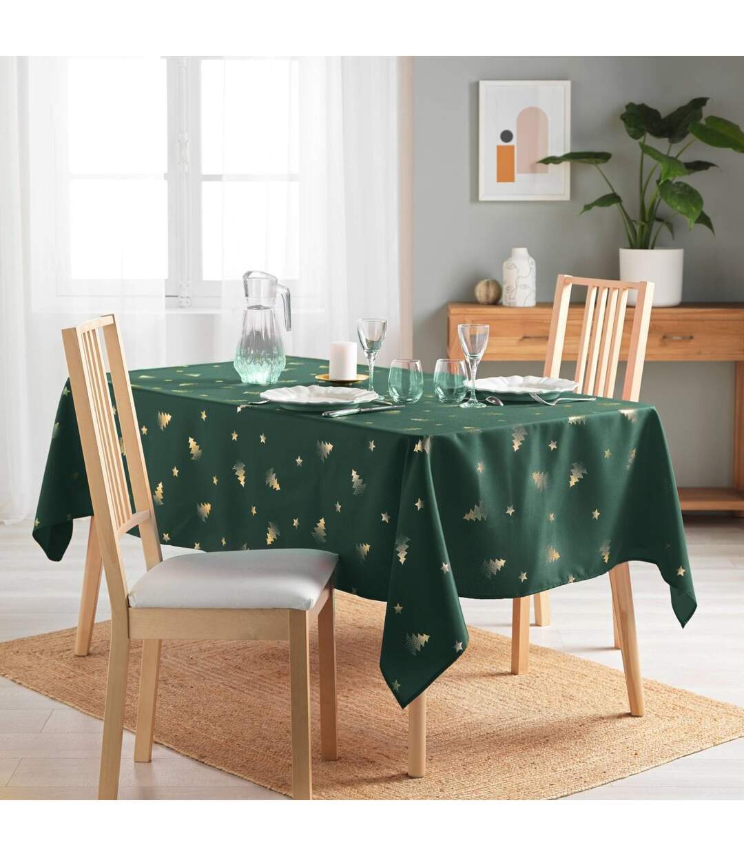 Nappe Imprimé Sapin 150x300cm Vert & Or-3