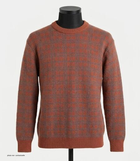 Pull Jacquard MAYFLOWER RH077T - Maille 30% laine Orange Tomette & Acier : confort et style