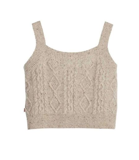 Womens/ladies Cable Knit Cropped Tank Top Oatmeal Heather Levis