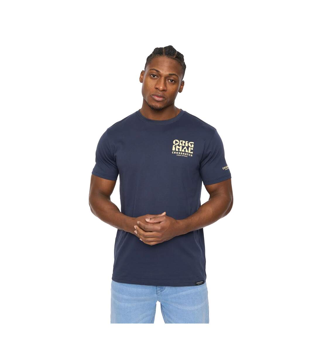 Mens Wellmoores T-shirt Navy Crosshatch-2