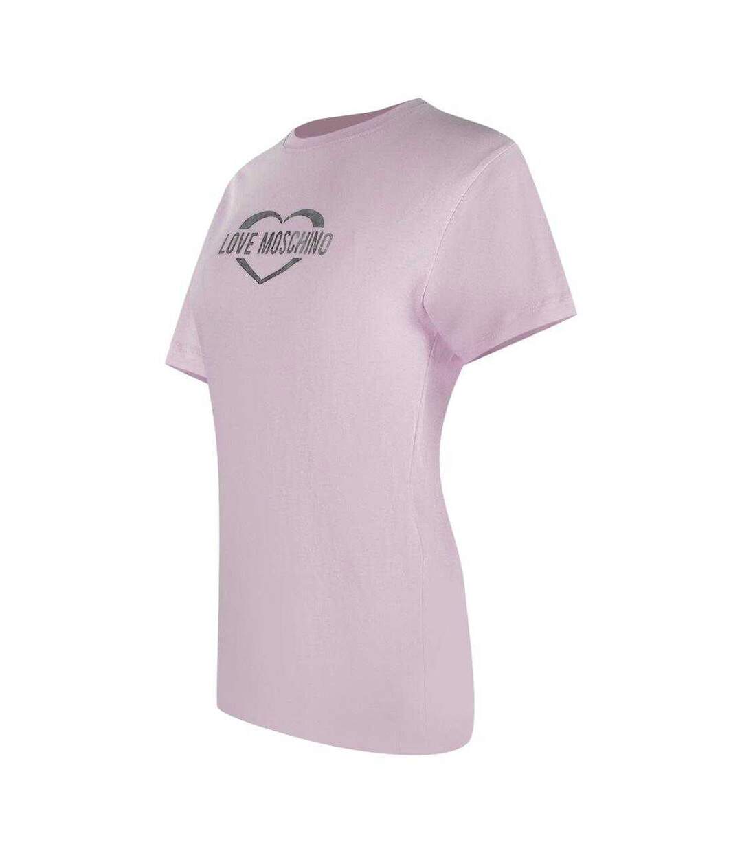 Womens/ladies Shiny Heart Cotton Slim T-shirt Pink Love Moschino-2