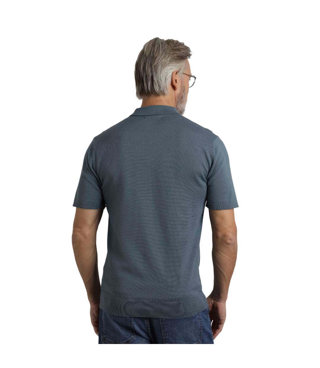 Mens quentin knitted short-sleeved polo shirt blue mirage Weird Fish-4