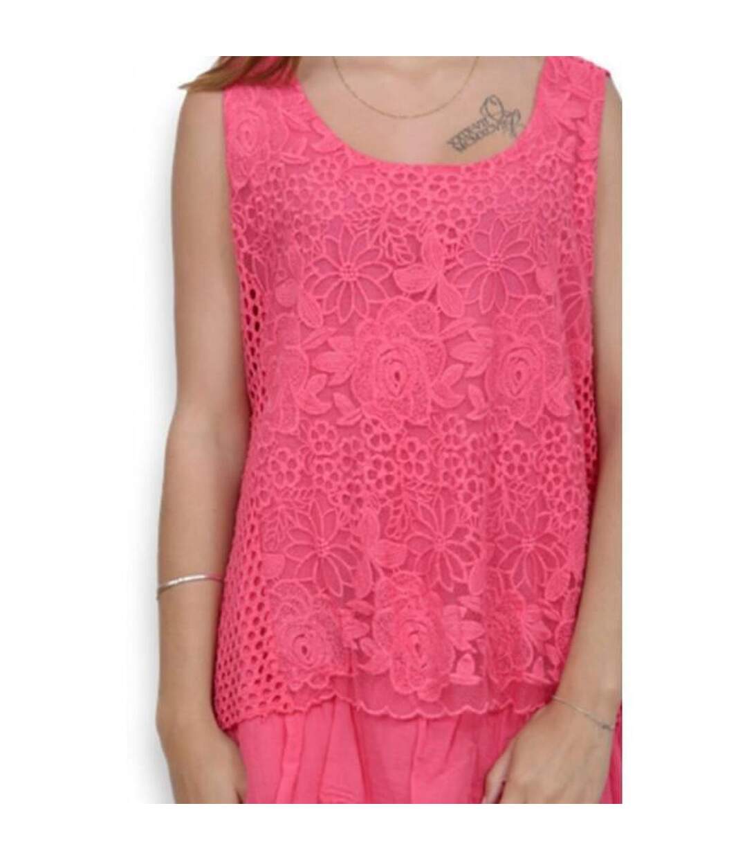 Robe femme sans manche de couleur fushia col rond-4