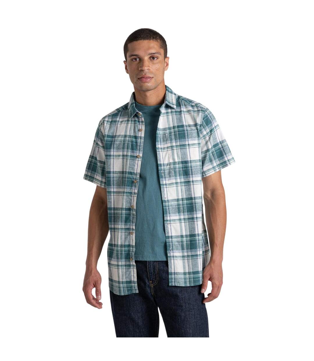 Chemise Manches Courtes Motif/style À Carreaux Hila Homme Bleu Sarcelle À Carreaux Craghoppers-1