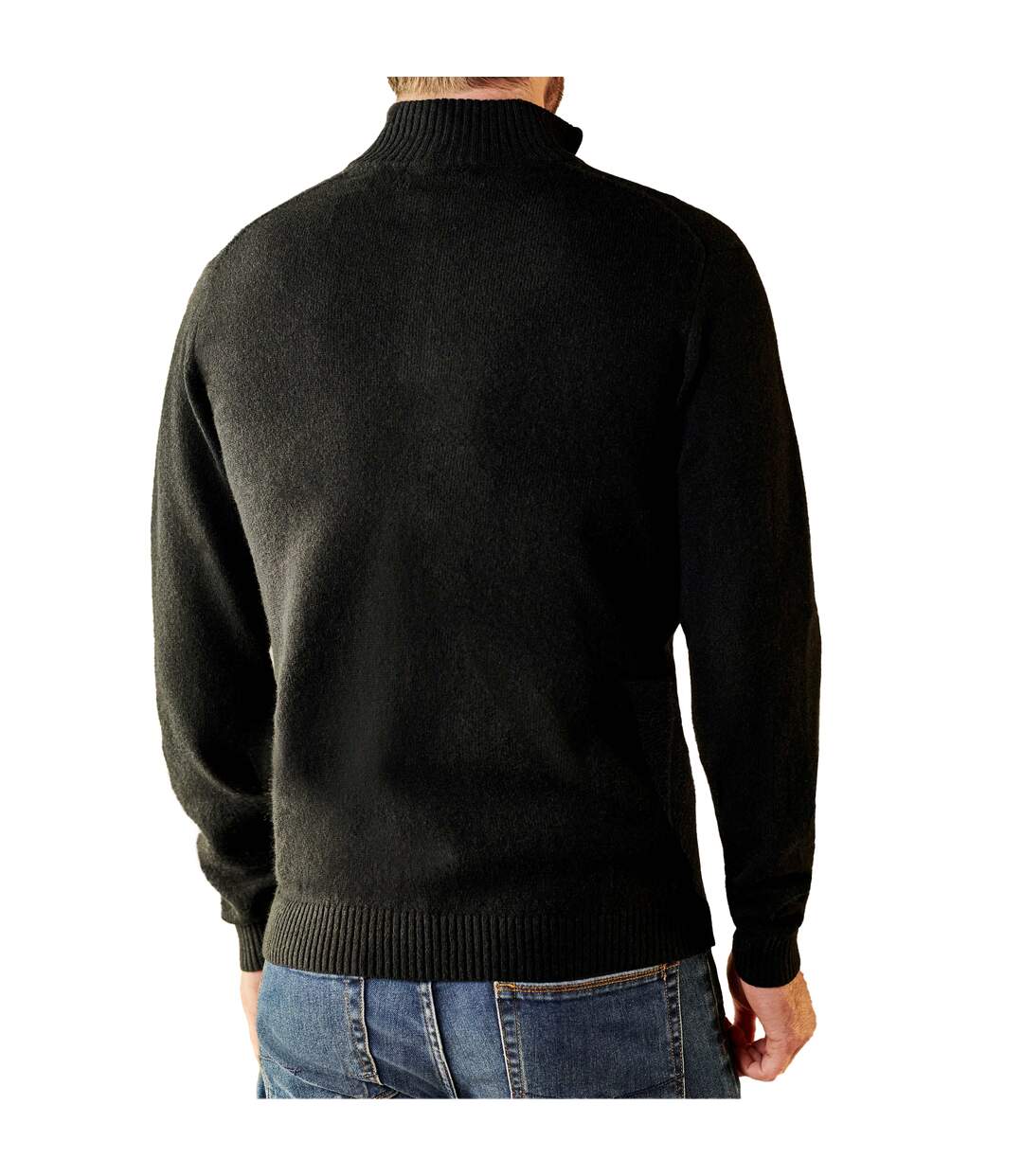 Pull À Col Zippé En Laine D'agneau Pour Hommes Noir WoolOvers-2