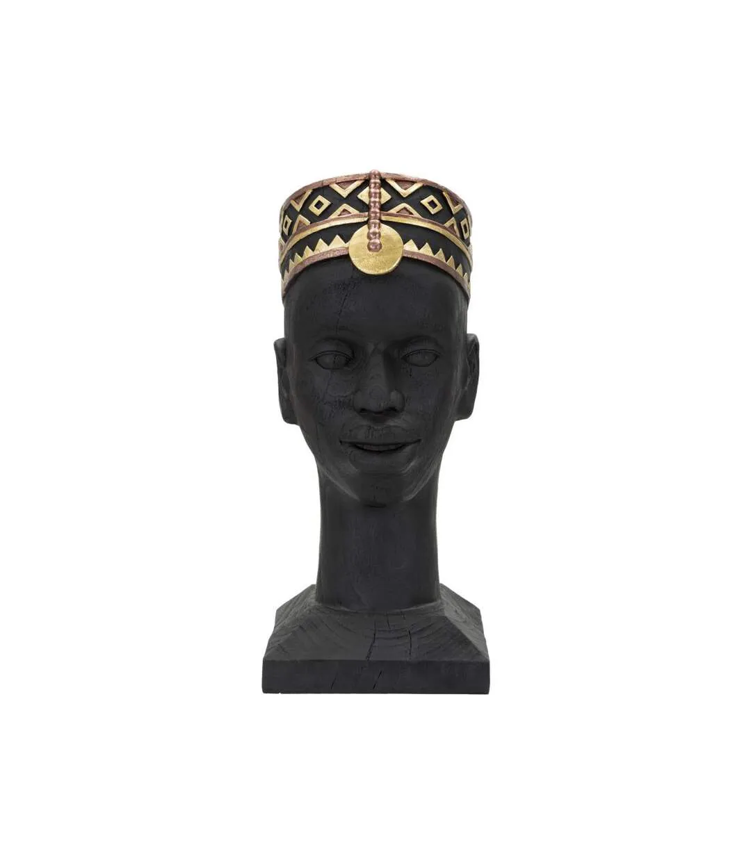 Statue Tête Homme Couvre-Chef Massai 56cm Noir-1