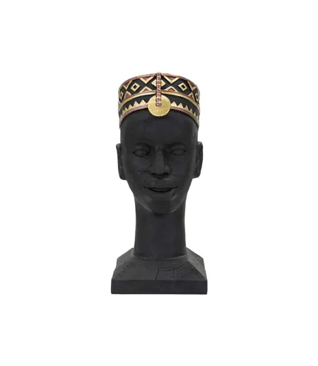 Statue Tête Homme Couvre-Chef Massai 56cm Noir