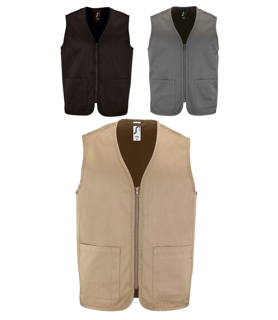 Lot 3 gilets reporter légers sans manches - noir - gris - beige