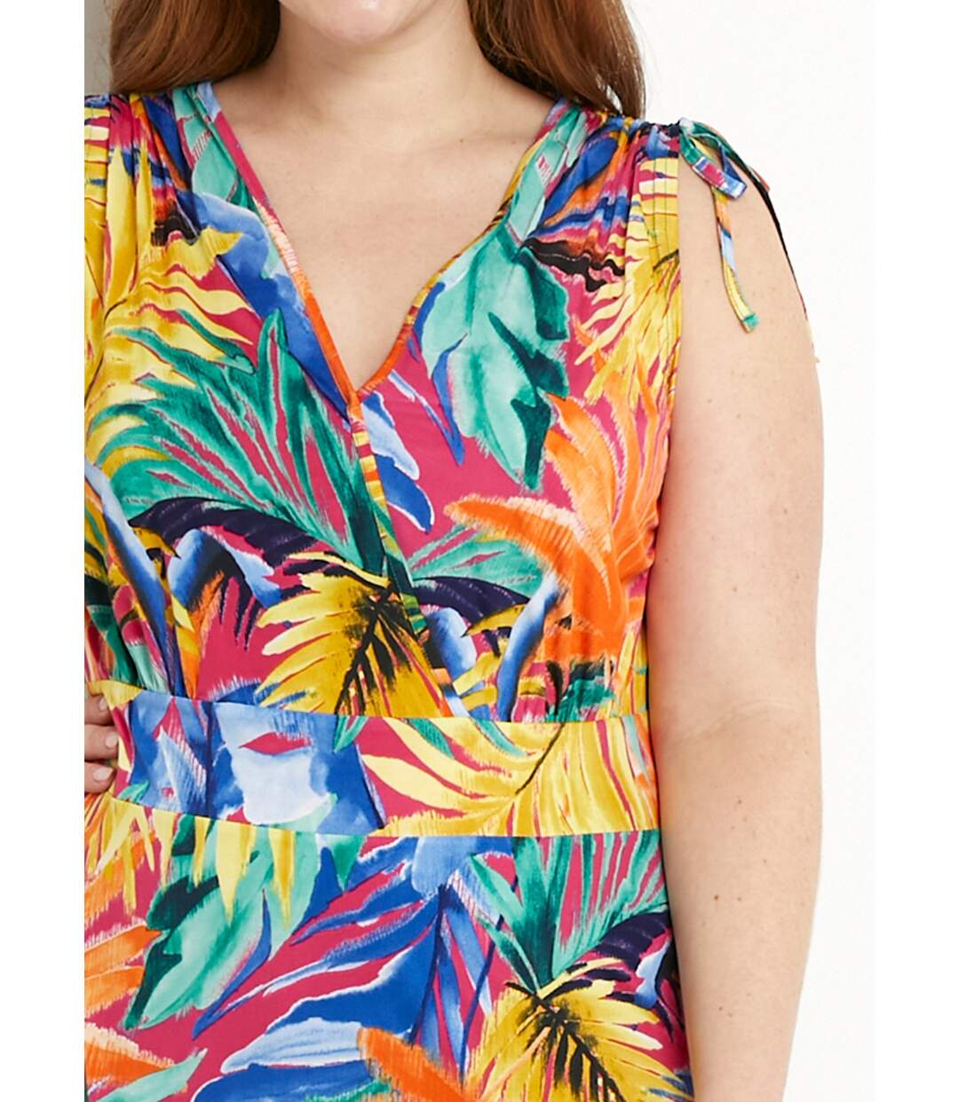 Robe cache-coeur courte imprimé tropical-3