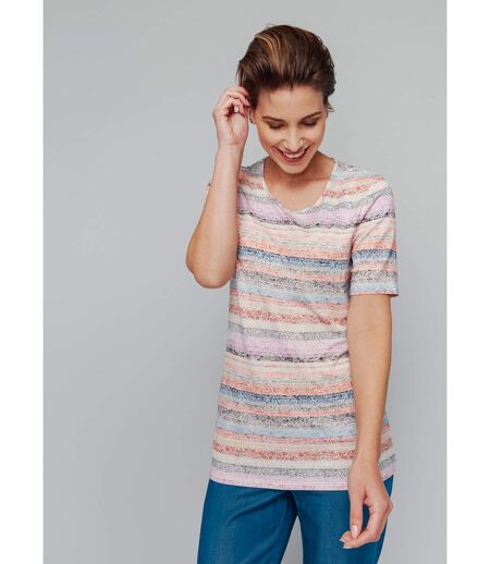 T-shirt imprimé rayures effet dentelle
