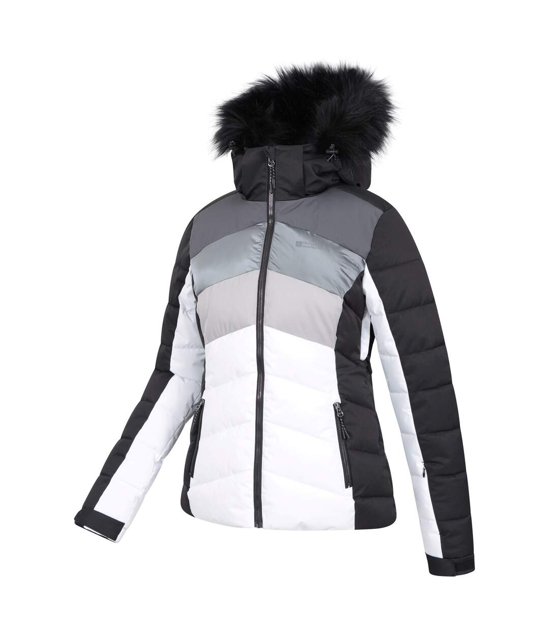 Womens/ladies Cascade Padded Ski Jacket White Black Mountain Warehouse-3