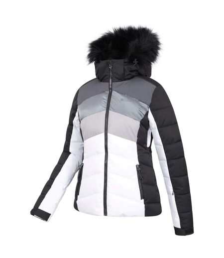 Womens/ladies Cascade Padded Ski Jacket White Black Mountain Warehouse