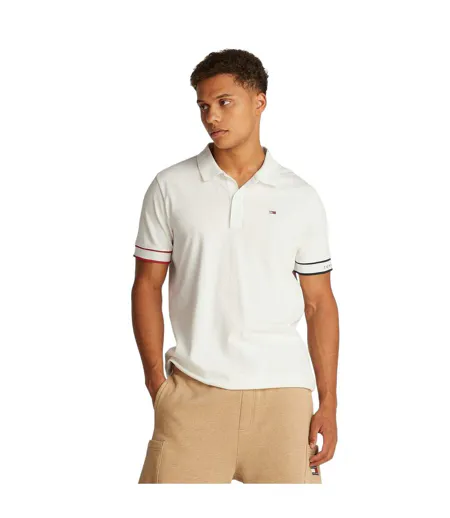 Mens Graphic Slim Short-sleeved Polo Shirt Ecru Tommy Jeans