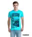 Tee shirt homme manches courtes de couleur bleu col rond motif imprimé