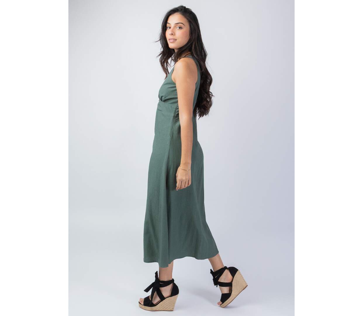 Robe longue larges bretelles SERAPHINE kaki Coton Du Monde-3