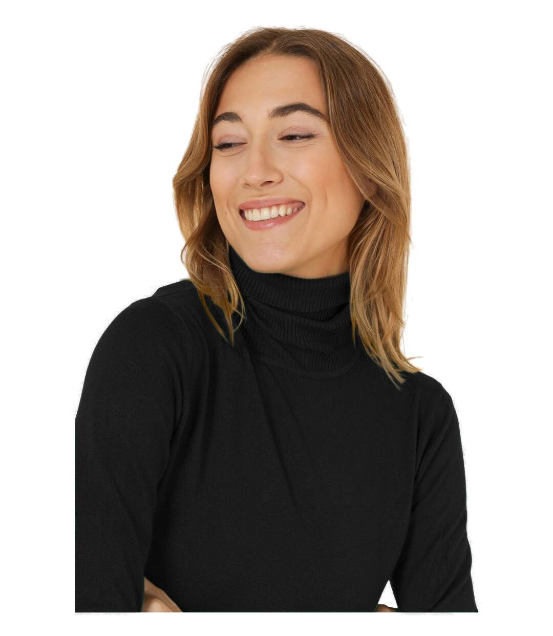 Pull femme manches longues  col roulé couleur noir.-2