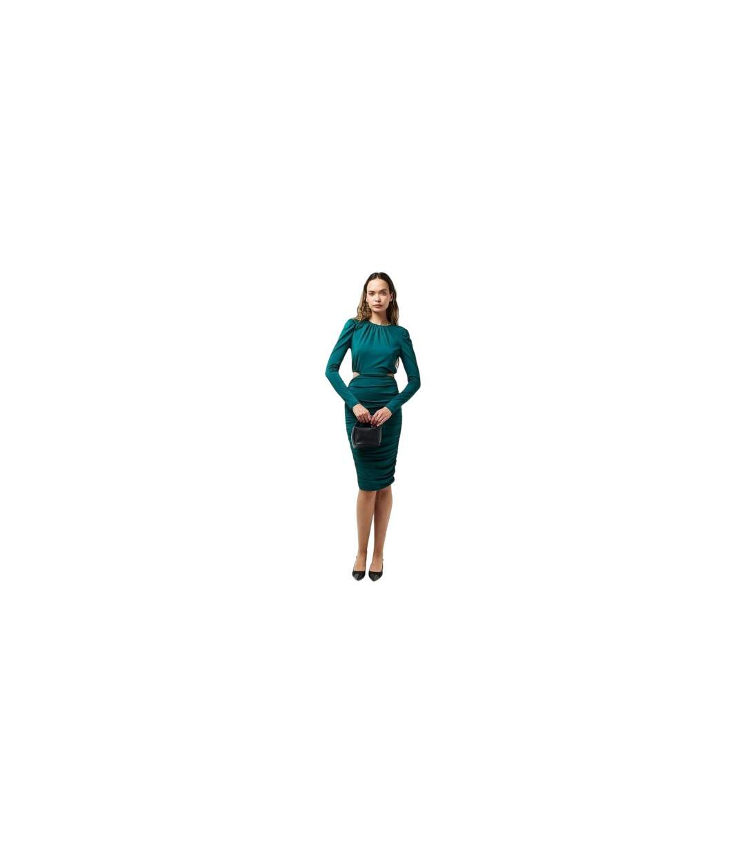 Womens/ladies Cut Out Zipped Long-sleeved Midi Dress Green AX Paris-1