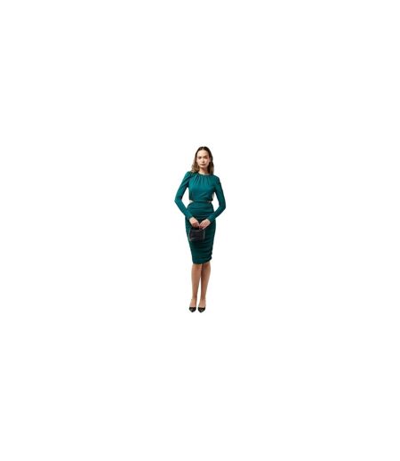 Womens/ladies Cut Out Zipped Long-sleeved Midi Dress Green AX Paris