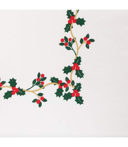 Nappe de Noël rectangulaire motifs houx et baies - L. 140 x 360 cm - Blanc finition dorée