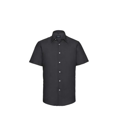 Russell Collection Mens Oxford Tailored Short-Sleeved Shirt (Black)