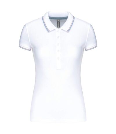 Polo manches courtes - Femme - K251 - blanc - bleu ciel - gris