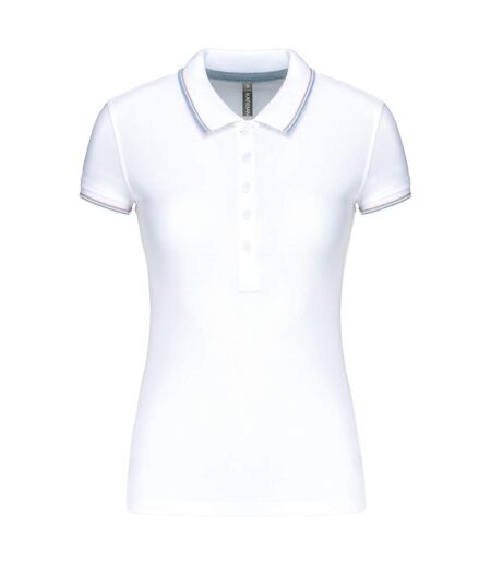 Polo manches courtes - Femme - K251 - blanc - bleu ciel - gris