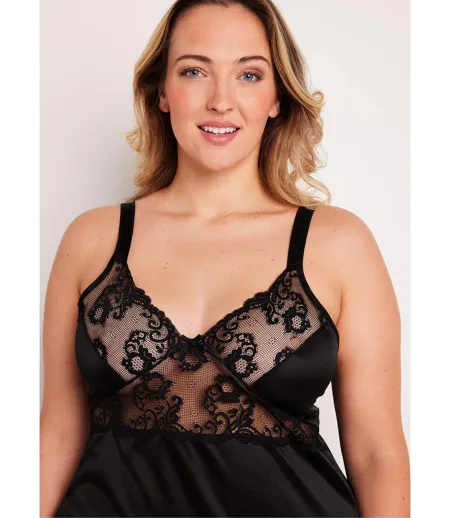 Nuisette maille satinée et dentelle