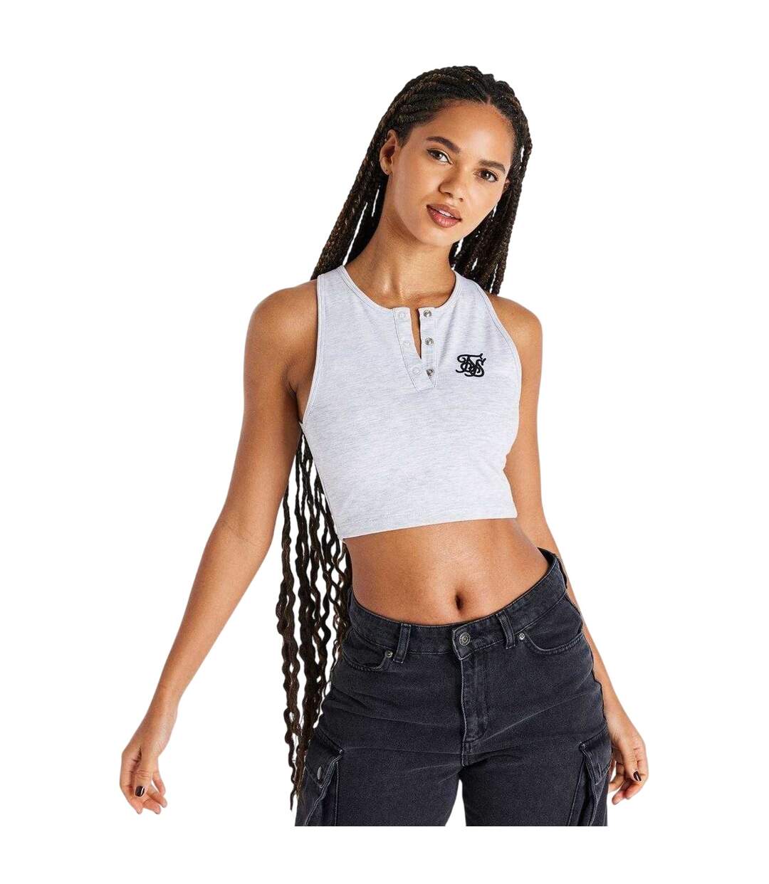 Womens/ladies Slim Crop Top Grey SikSilk-2