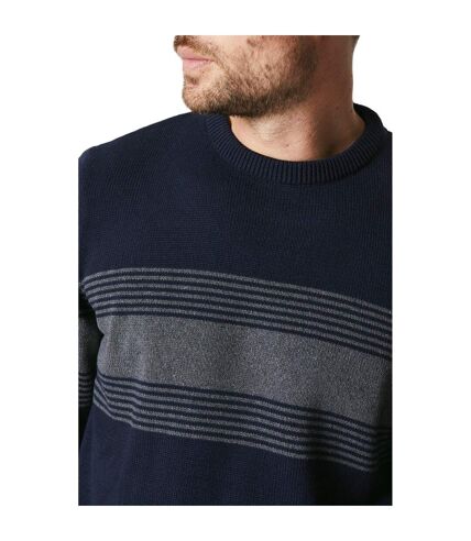 Maine Mens Premium Multi Stripe Crew Neck Sweater (Navy)