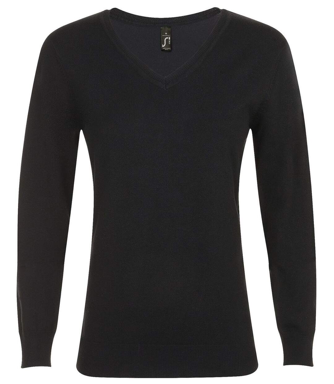 Pull classique col V - Femme - 01711 - noir-2