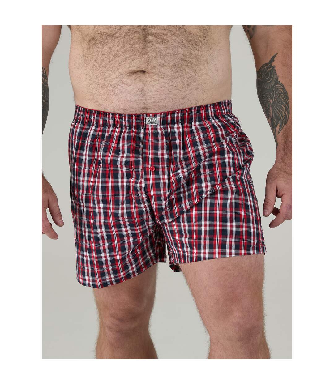 D555 Caleçons Grande Taille Plaid Homme Bleu Marine Rouge Duke-3