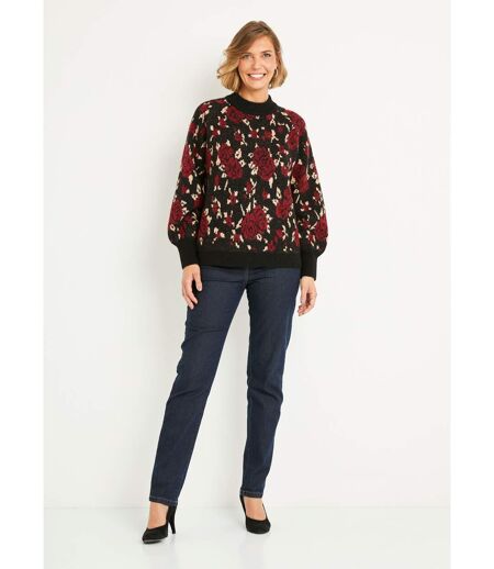 Pull chaud col montant raglan jacquard fleuri