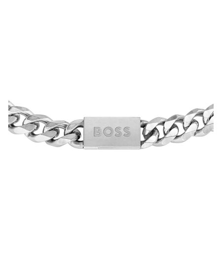 Mens Polished Stainless Steel Bracelet One Size Silver Boss