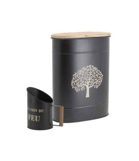 Tabouret et seau à pellets avec pelle Au coin du feu Métal noir Arbre