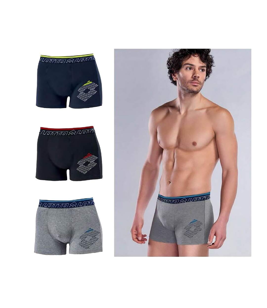 Boxer LOTTO pour Homme Qualité et Confort -Assortiment modèles photos selon arrivages- Pack de 3 Boxers LOTTO 1318-2