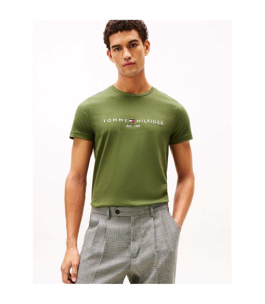 Mens Embroidered Logo Crew Neck T-shirt Pine Tommy Hilfiger-2