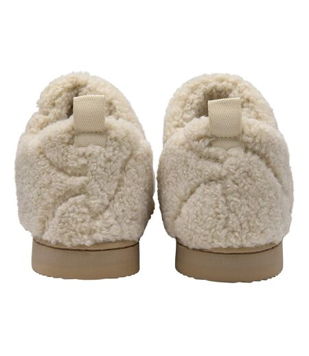 Ladies Teddy Fleece Full Slippers Oatmeal Taupe Cosy UK 3-8