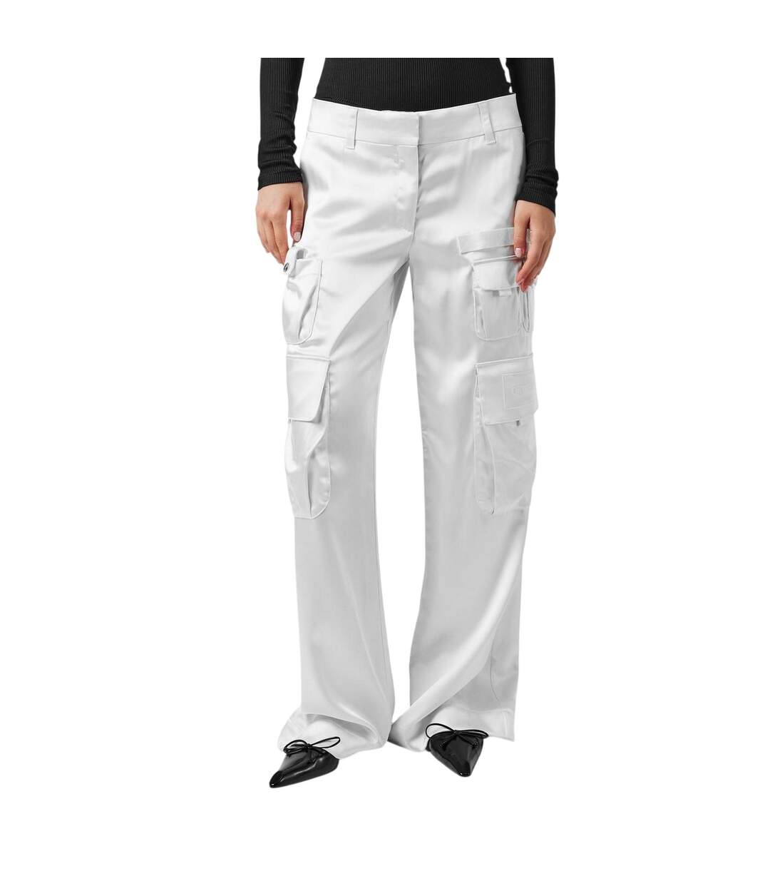 Womens/ladies Ow Wide Leg Cargo Trousers Coconut Milk Off White-4