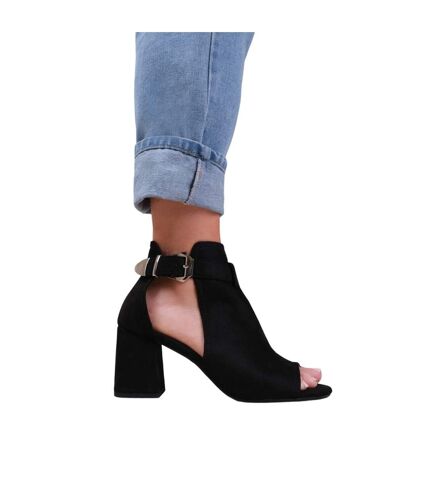 Womens/ladies lisa suede open toe block heel high heels black Where´s That From