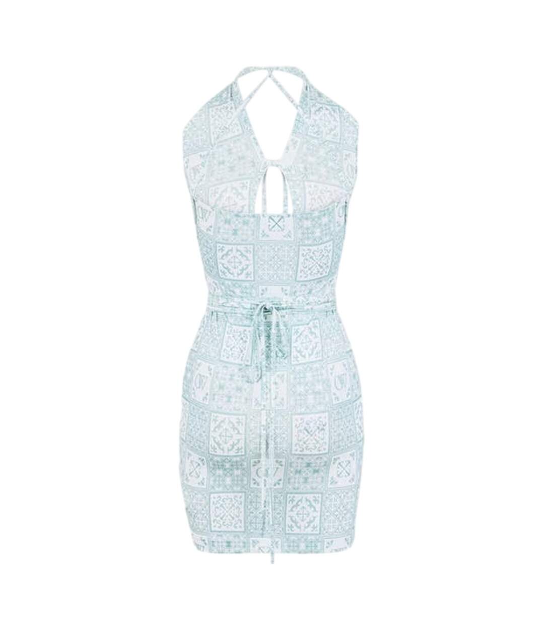 Womens/ladies Bandana Print Mini Dress Blue White Off White-2