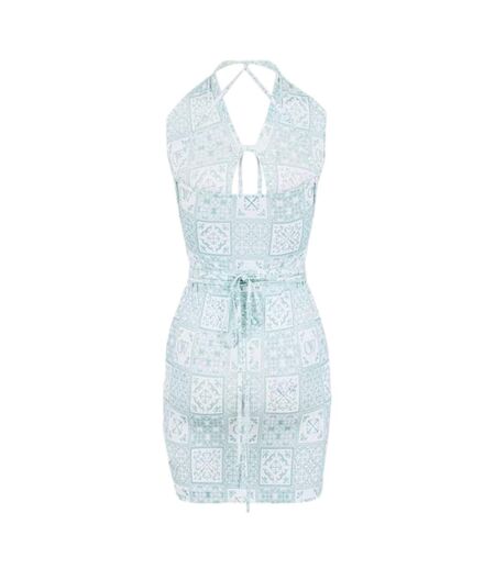 Womens/ladies Bandana Print Mini Dress Blue White Off White