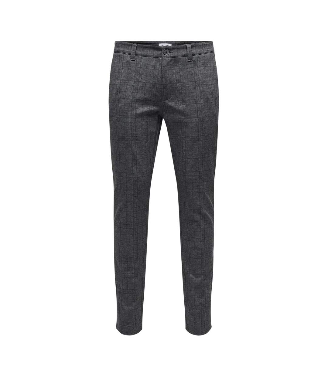 Mens Plaid Slim Chinos Grey Only-2
