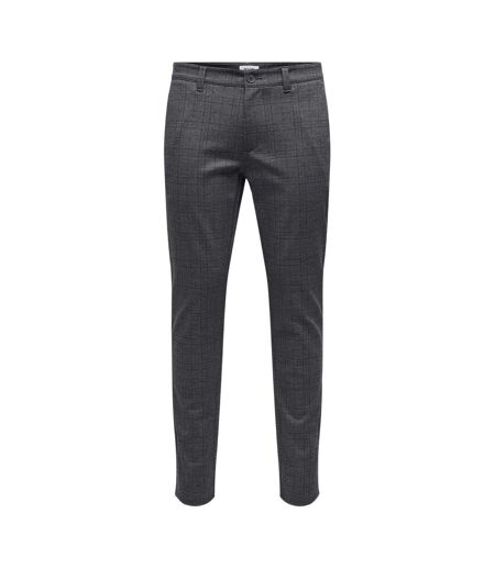 Mens Plaid Slim Chinos Grey Only
