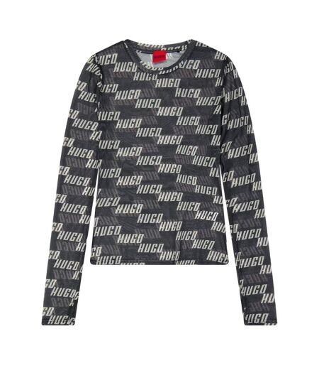 Womens/ladies Lettering Slim Long-sleeved T-shirt Brown Hugo