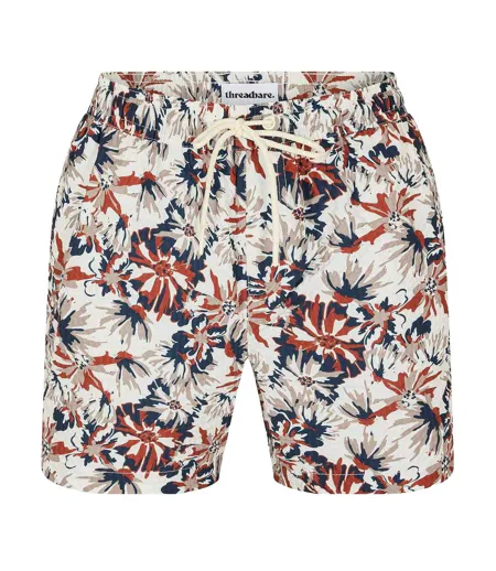 Short De Bain Motif/style Tropical Homme Crème Threadbare