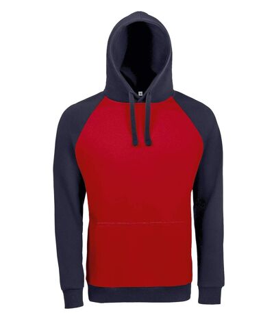 Sweat shirt à capuche poche kangourou unisexe - 02998 - rouge et navy - bicolore