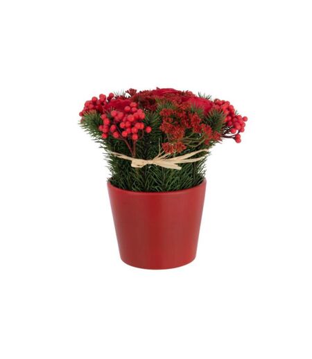 Composition Florale Pot Roses & Baies 25cm Rouge