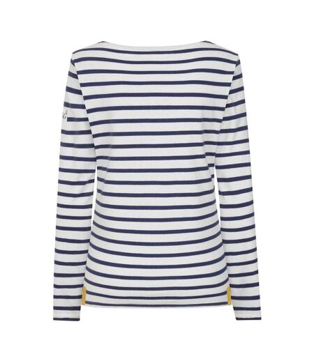 Womens/ladies Breton Contrast Striped Long-sleeved T-shirt Chalk Lazy Jacks