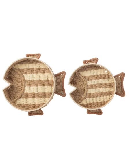 Lot de 2 Plateaux Déco Poissons 43cm Naturel & Blanc