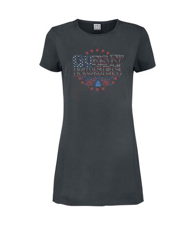 Womens/ladies Stars And Stripes Guns N Roses T-shirt Dress Charcoal Amplified